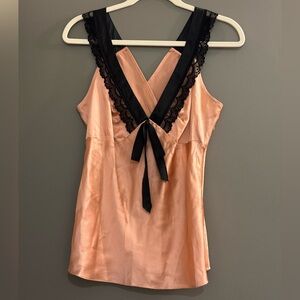 Intuitions 100% Pink Silk Shirt with Black Lace